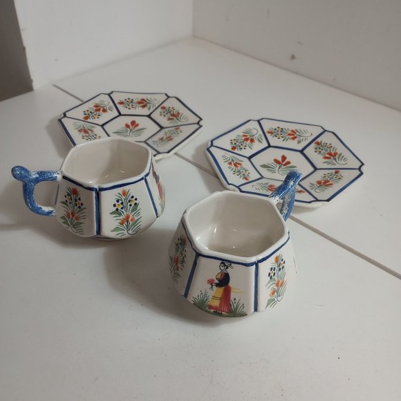 HENRI QUIMPER Dining Two Henri Quimper Cups And Saucers Man And Woman Poshmark